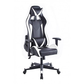Silla gamer negra con detalles blancos miniatura 1