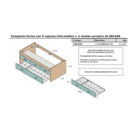Compacto Forma Con 3 Cajones Intermedios +1 Somier Tender Arrastre De 90 X 190 miniatura 2