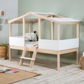 Cama cabaña blanca y cera blanca con escaleras miniatura 1