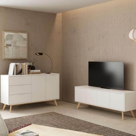 Aparador blanco de 2 puertas y 3 cajones miniatura 3