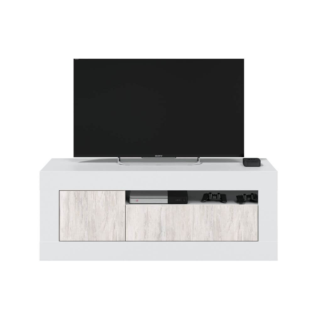 Mueble de televisión con 2 puertas y un hueco