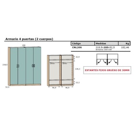 Armario De 4 Puertas 200 cm (2 Cuerpos) – Modernage miniatura 2