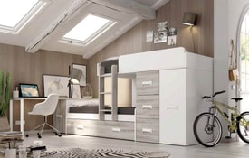 Composición Juvenil Con Litera, Vestidor, Zapatero Y Mesa De Estudio miniatura 1