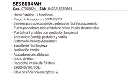 Horno Ses-8004 Wh Electro miniatura 3