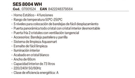 Horno Ses-8004 Wh Electro miniatura 4