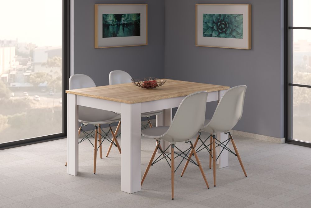 Mesa de comedor extensible 90x140-190 cm Roble Canadian y Blanco Artik