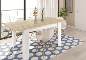 Mesa de comedor extensible 90x140-190 cm Roble Canadian y Blanco Artik miniatura 5