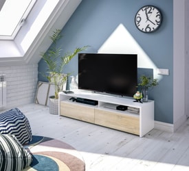 Mueble TV 2 puertas Blanco/Roble miniatura 3