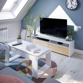 Mueble TV 2 puertas Blanco/Roble miniatura 4