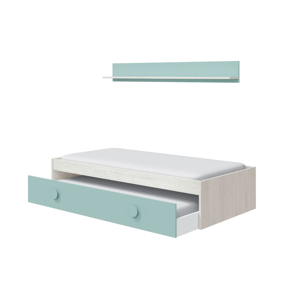 Cama Nido Juvenil Enjoy con Estante Blanco Alpes y Verde Acqua