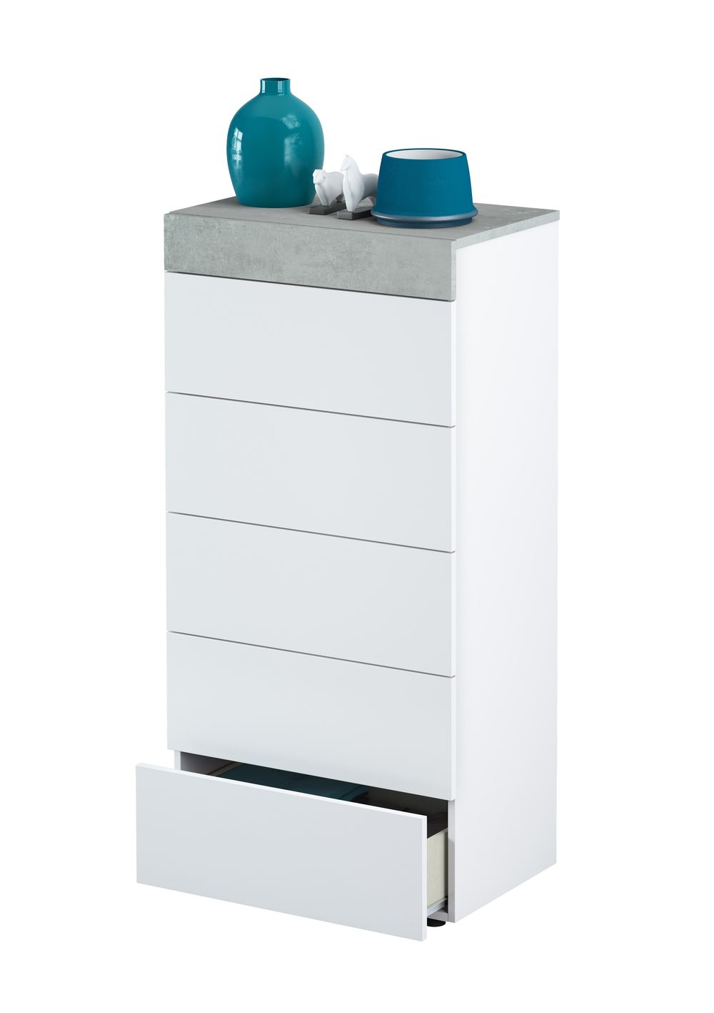 Cómoda 5 cajones Tekkan Blanco Artik/Cemento