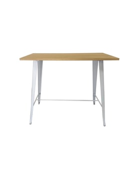 Mesa alta TOL, acero, blanca, madera, 120 x 60 cms