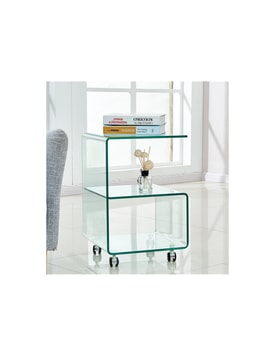 Mesa ABIGAIL, ruedas, cristal transparente, 40 x 40 cms miniatura 2