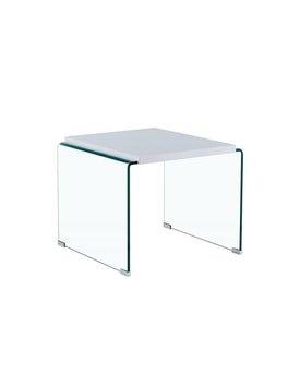 Mesa ARISTON, baja, lacada blanca, cristal, 60 x 63 cms