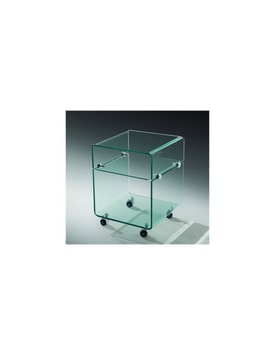 Mesa ARMSTRONG, baja, ruedas, cristal curvado, 40 x 40 cms miniatura 2