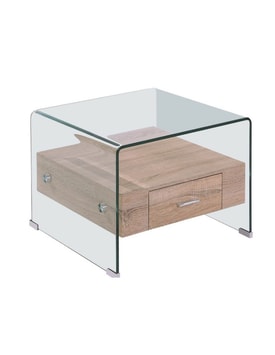Mesa MARILYN, baja, madera, cristal, 50x50 cms
