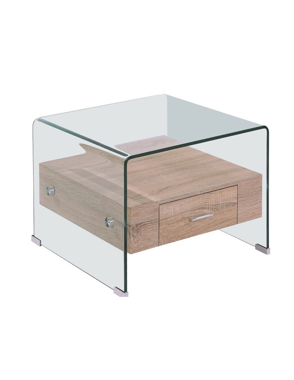Mesa MARILYN, baja, madera, cristal, 50x50 cms