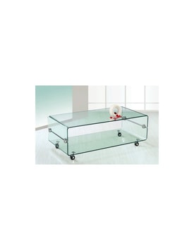 Mesa MELBOURNE, cristal curvado, ruedas, 120x60 cms