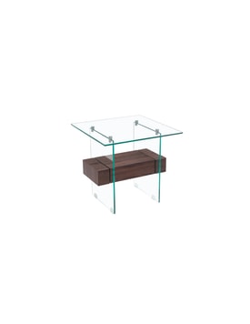 Mesa SUIZA, baja, madera, cristal, 55 x 55 cms