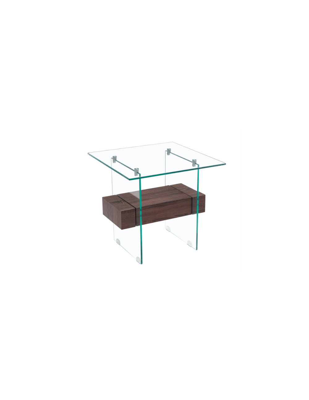 Mesa SUIZA, baja, madera, cristal, 55 x 55 cms