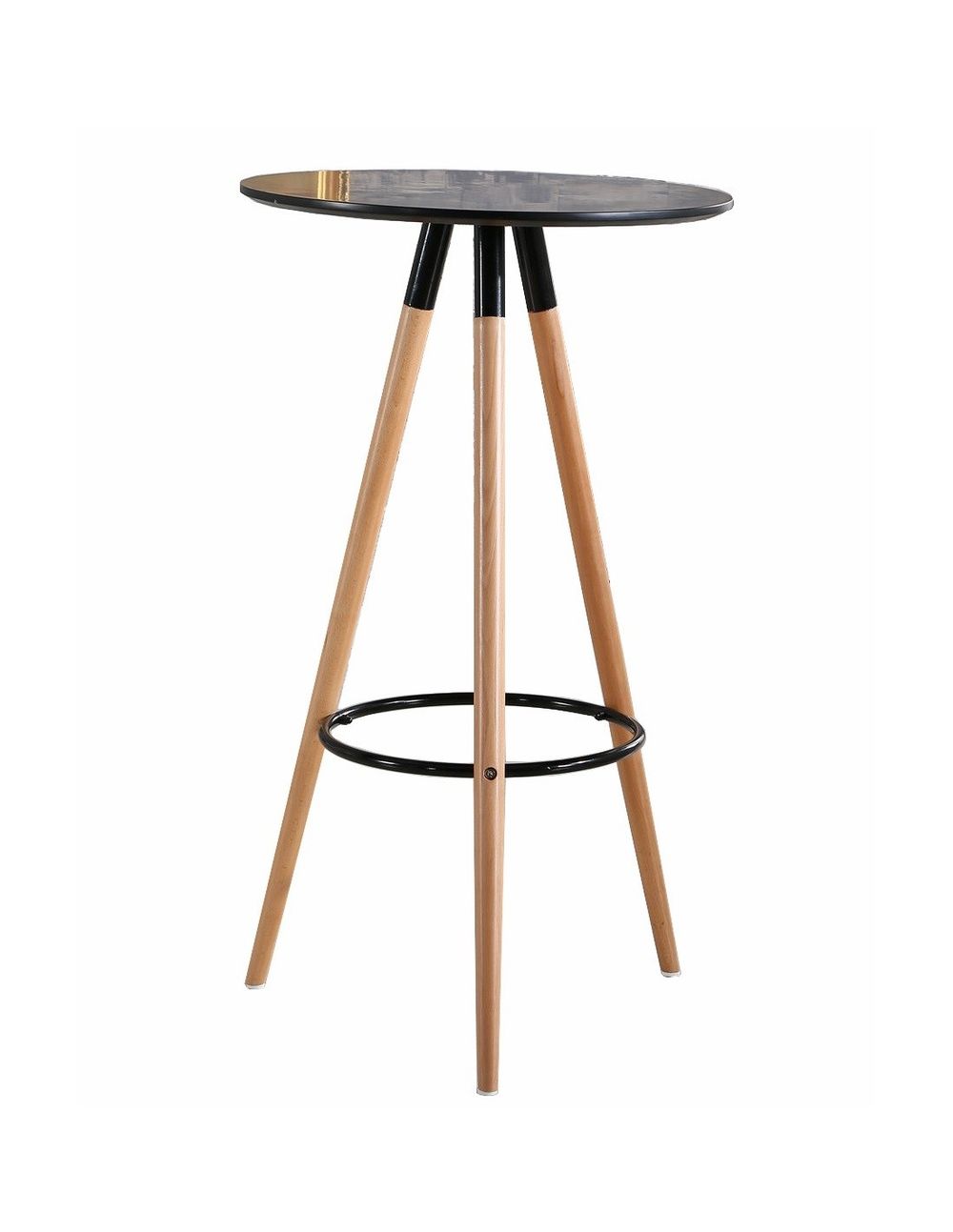 Mesa alta OTILIA NEW, madera, tapa negra de 60 cms de diámetro