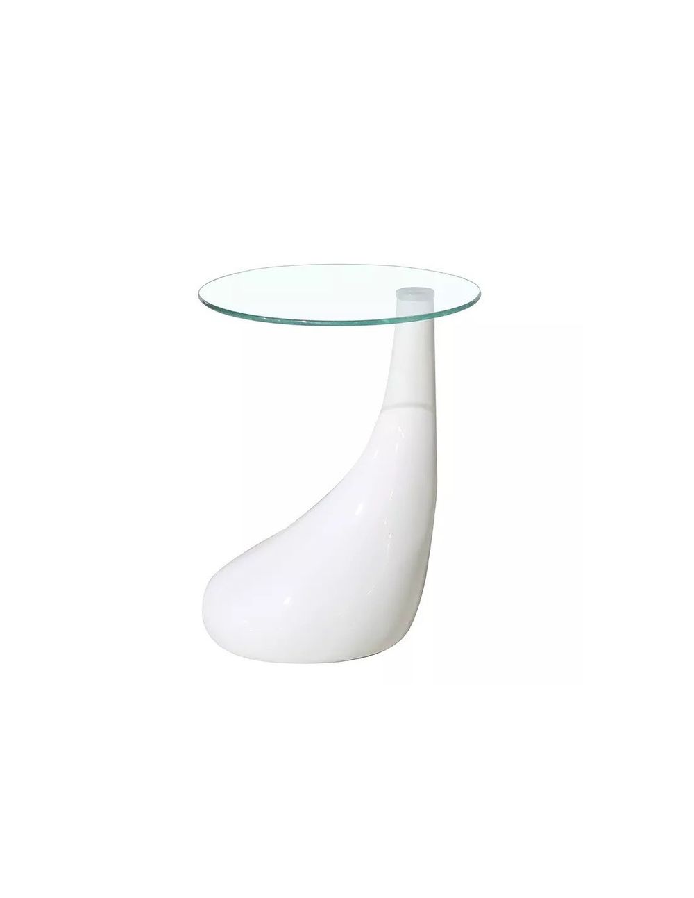 Mesa PEAR, baja, blanca, cristal, 50 cms de diámetro