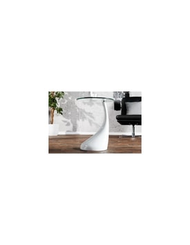 Mesa PEAR, baja, blanca, cristal, 50 cms de diámetro miniatura 2