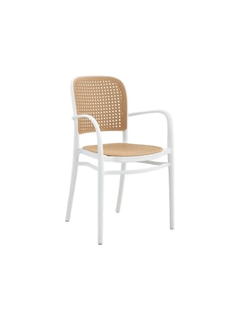 Sillón FUNCHAL 97, apilable, polipropileno blanco y beige