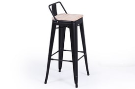 Taburete Alto Negro Asiento Madera