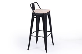 Taburete Alto Negro Asiento Madera miniatura 2