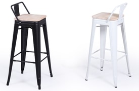Taburete Alto Negro Asiento Madera miniatura 4
