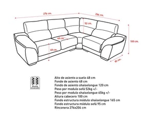Sofá 5 Plazas Color Gris miniatura 3