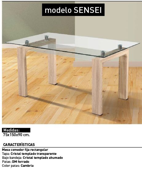 Mesa Comedor Fija Tapa Cristal Color