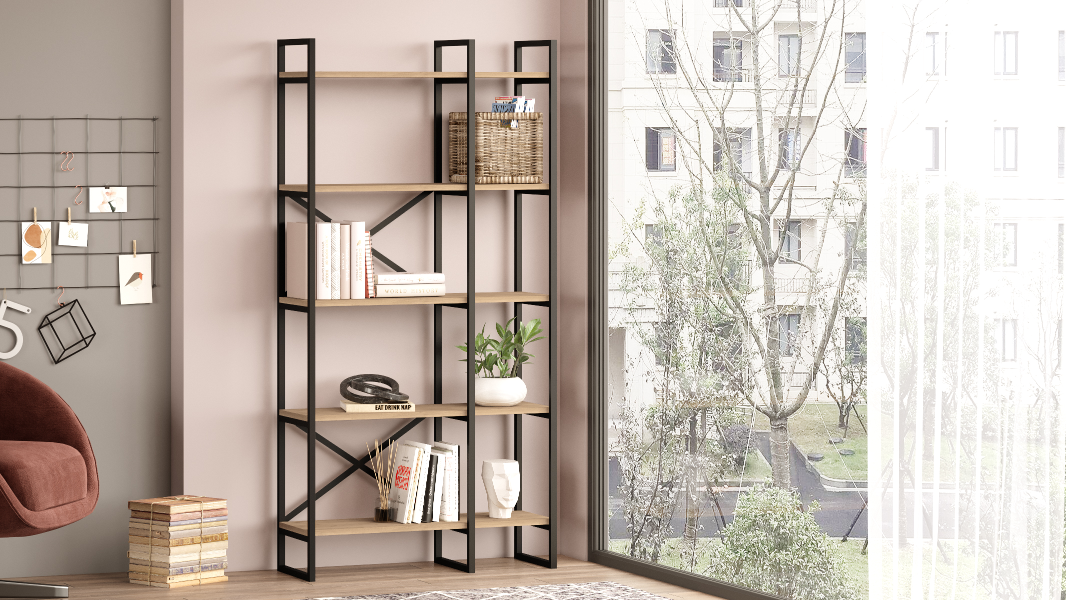 Estanteria Dusan 87.5cm Sepet/mental Negro 5 miniatura 6