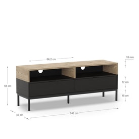 Mueble de TV Marion 2C2H 140CM Roble-k/negro Pata Met miniatura 4