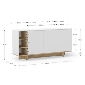 Aparador Cequoia 3P3H Blanco/roble miniatura 4