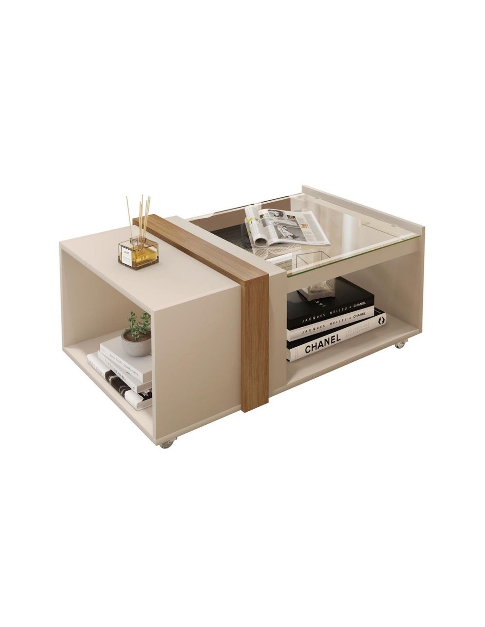 Mesa Baja Cristal Blanco Roto Y