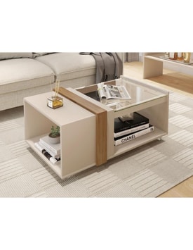 Mesa Baja Cristal Blanco Roto Y miniatura 2