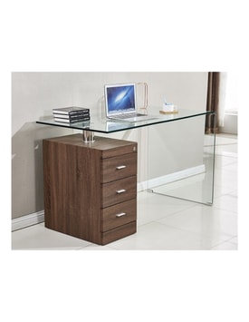Mesa Cristal Curvado Cajonera Marrón