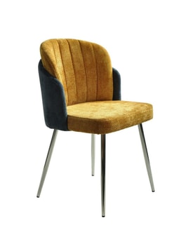 Silla Cromada Chenilla Azul Y